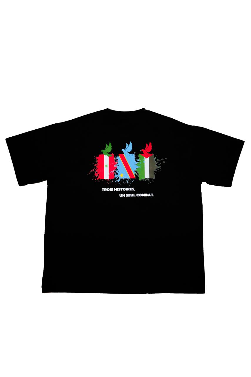 T-shirt engagé solidaire noir Palestine Congo Liban activistes