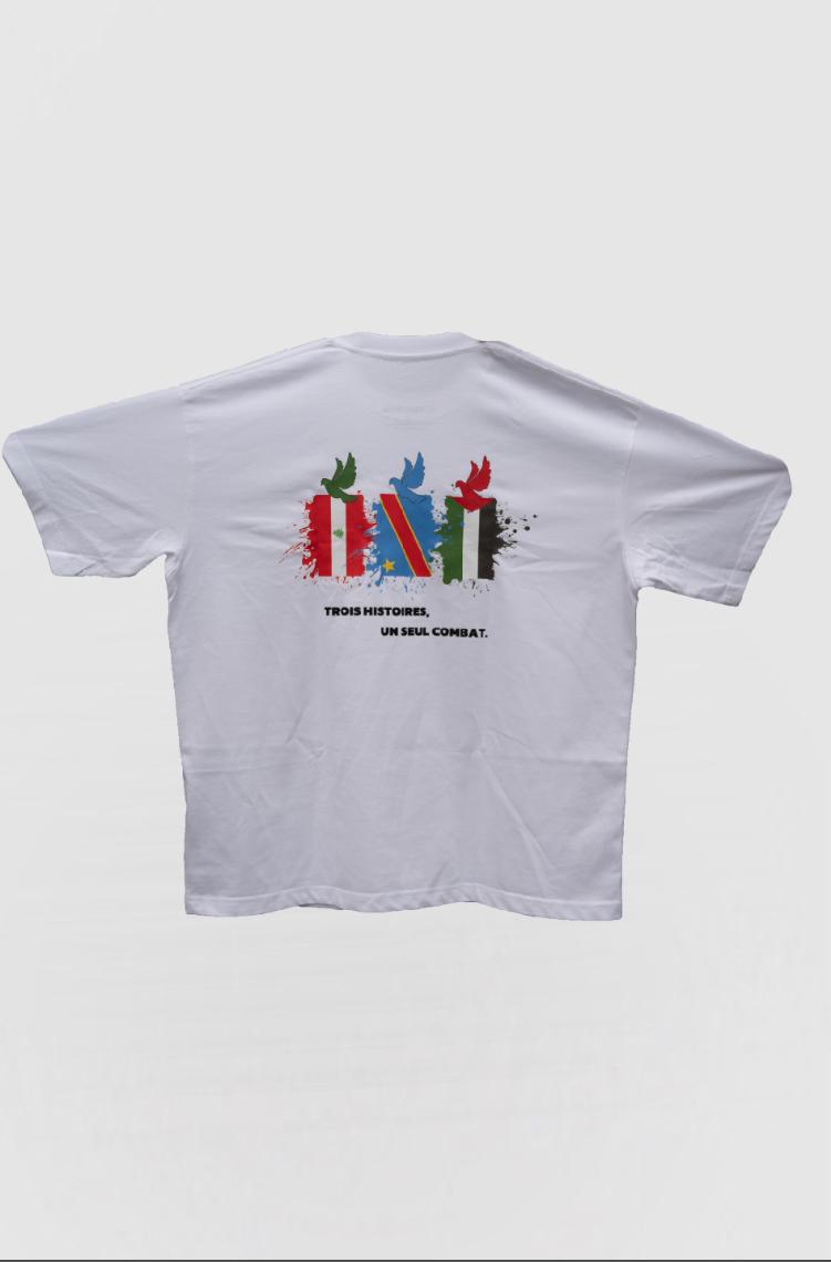t-shirt solidaire engagé Liban Congo Palestine blanc
